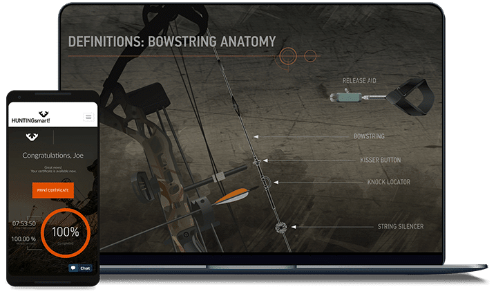 HUNTINGsmart! Bowstring anatomy course screen on laptop